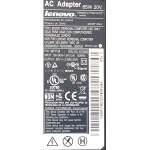 CARGADOR / ADAPTADOR DE FUENTE DE ALIMENTACION LENOVO / NUMERO DE PARTE 92P1156 / 36200143 / 42T5282 / 73.32WH / 0.30WH / ENTRADA VCA 100-240V~1.5A(1,5A) / 50-60HZ / 65W / 20V / SALIDA VCD 20V⎓3.25A(3,25A) / MODELO 92P1156